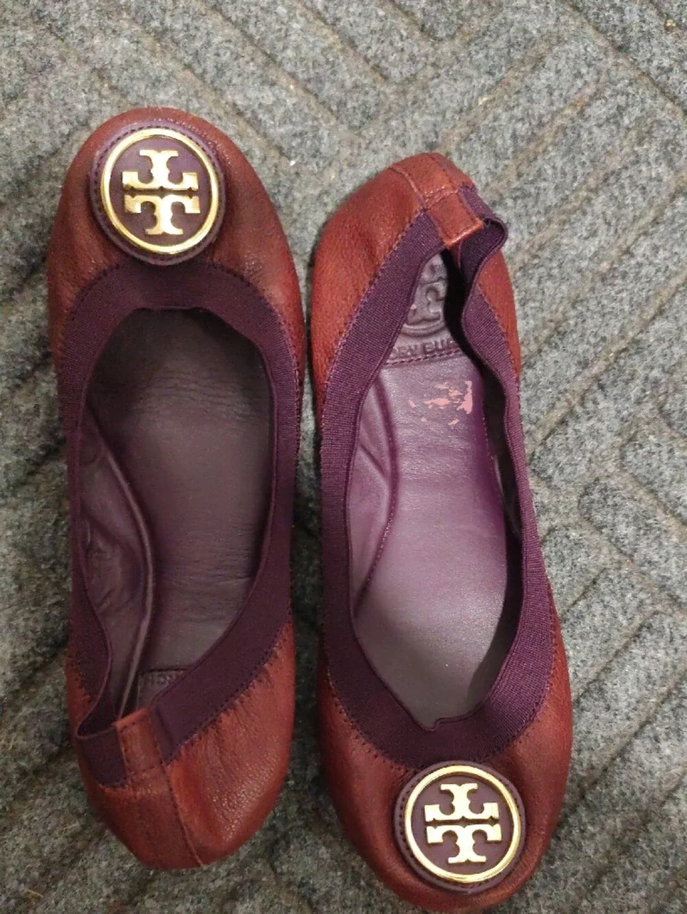 Tory Burch Burgundy Leather Logo Ballet Flats